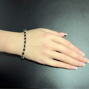 Sterling Silver Black Spinel Tennis Bracelet Double Side Latch Clasp